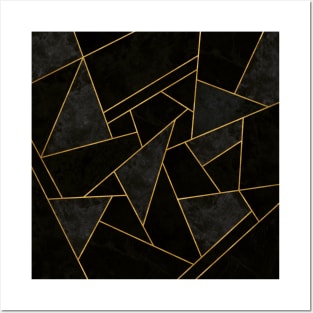 Cracked Night - Black and Gold Mosaic Pattern Posters and Art